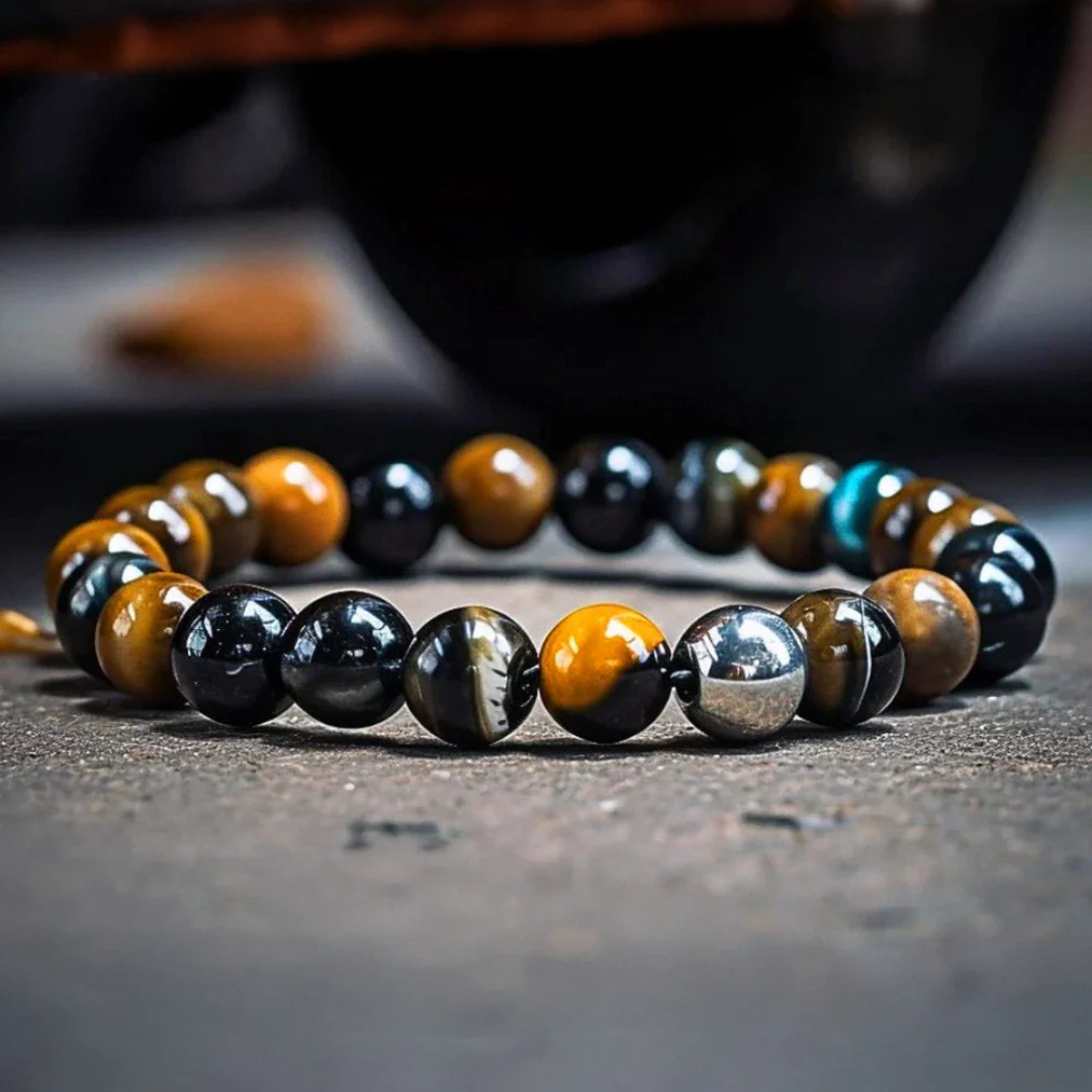 TriStone Beschützer™ Armband – Tigerauge, Hämatit & Obsidian