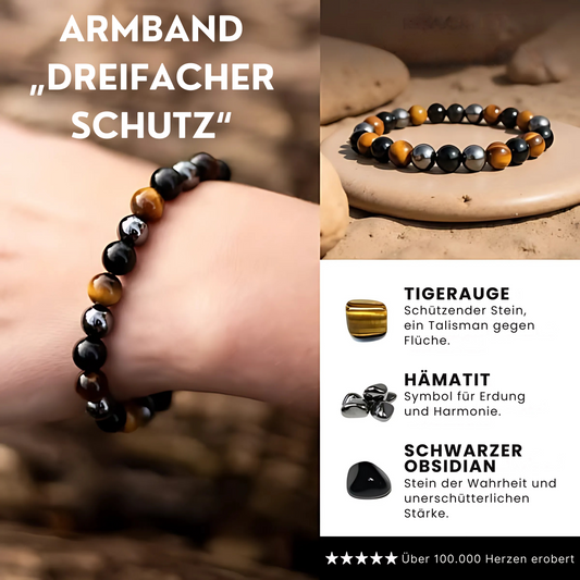 TriStone Beschützer™ Armband – Tigerauge, Hämatit & Obsidian